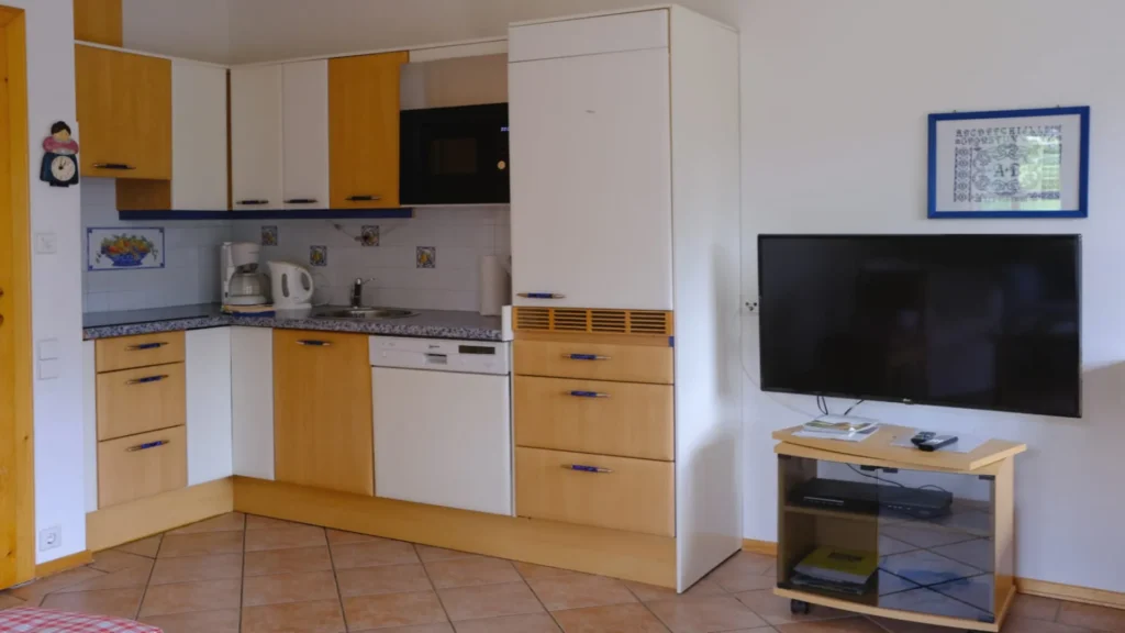 Küche mit Induktionskochfeldern und Geschirrspüler